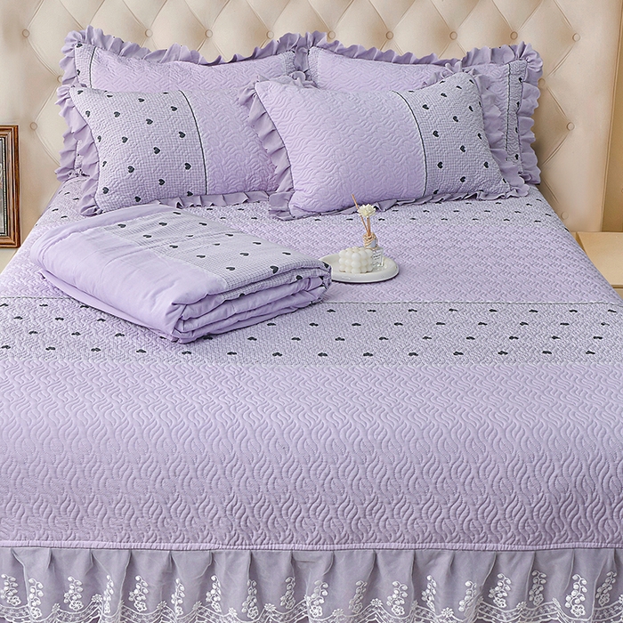 91家纺网 家纺一手货源 找家纺 （总）梦柏 2025新款韩版双层纱夹棉绗缝床盖夏被四件套