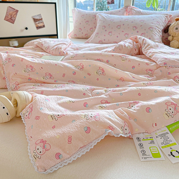 91家纺网 家纺一手货源 找家纺 2025新款双层皱皱纱水洗棉夏被夏凉被空调被可机洗空调被子被芯棉被 小美冰激凌