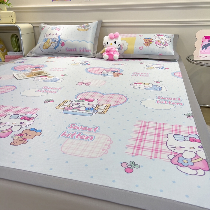 91家纺网 家纺一手货源 找家纺 摩妮卡 2025小清新数码冰丝席 碳光席三件套 凯蒂甜心