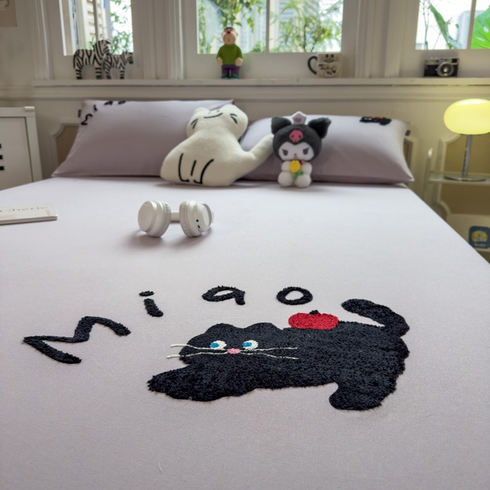 91家纺网 家纺一手货源 找家纺 席世家 2025春夏新款全棉纯棉老粗布印花床笠凉席席子 小懒猫