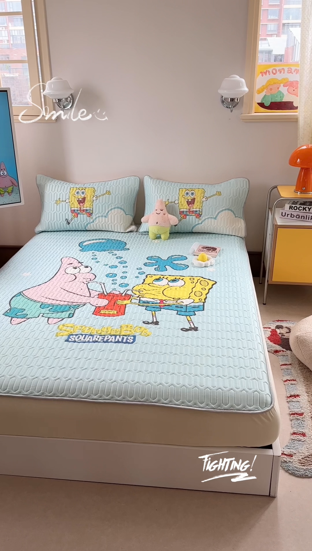 91家纺网 家纺一手货源 找家纺 金爱家 2025新款海绵宝宝乳胶凉席床笠款凉席席子 凉席床笠款-泡泡海绵宝宝