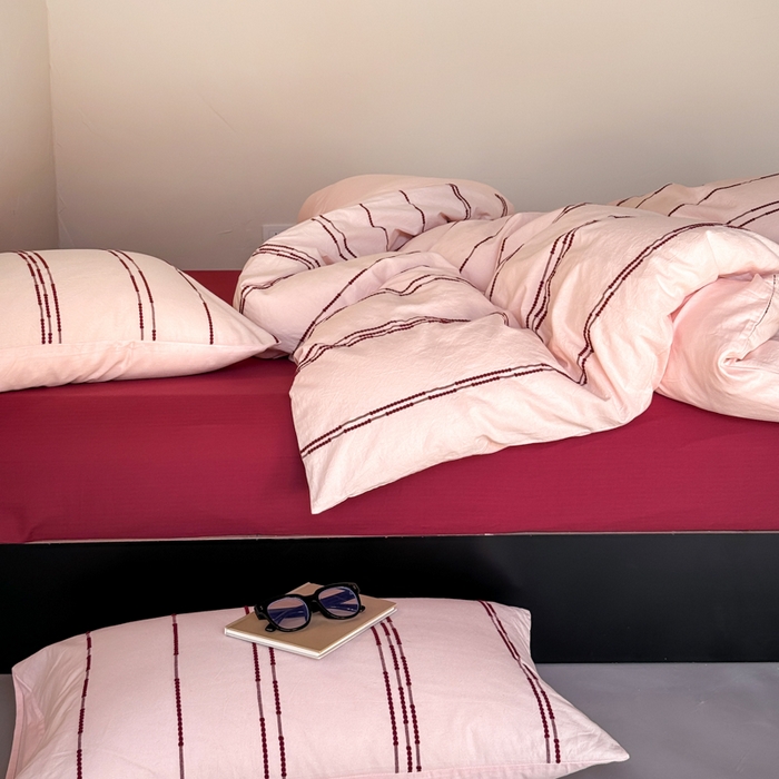 91家纺网 家纺一手货源 找家纺 山舍家居 2025新款全棉纯棉色织提花四件套-弗洛伦萨的落日 弗洛伦萨的落日-落日粉