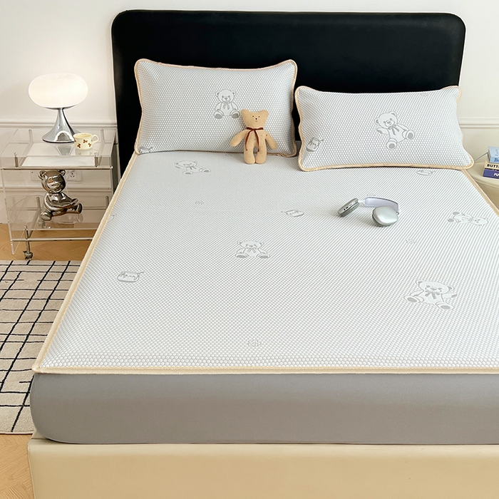 91家纺网 家纺一手货源 找家纺 梦舒羽 2025新款凉豆豆凉席-床笠款 凉豆豆-小熊灰