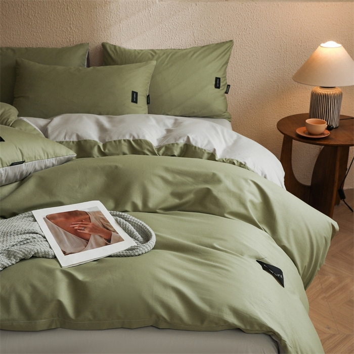 91家纺网 家纺一手货源 找家纺 （总）启程2025新款全棉纯色双拼无印风四件套