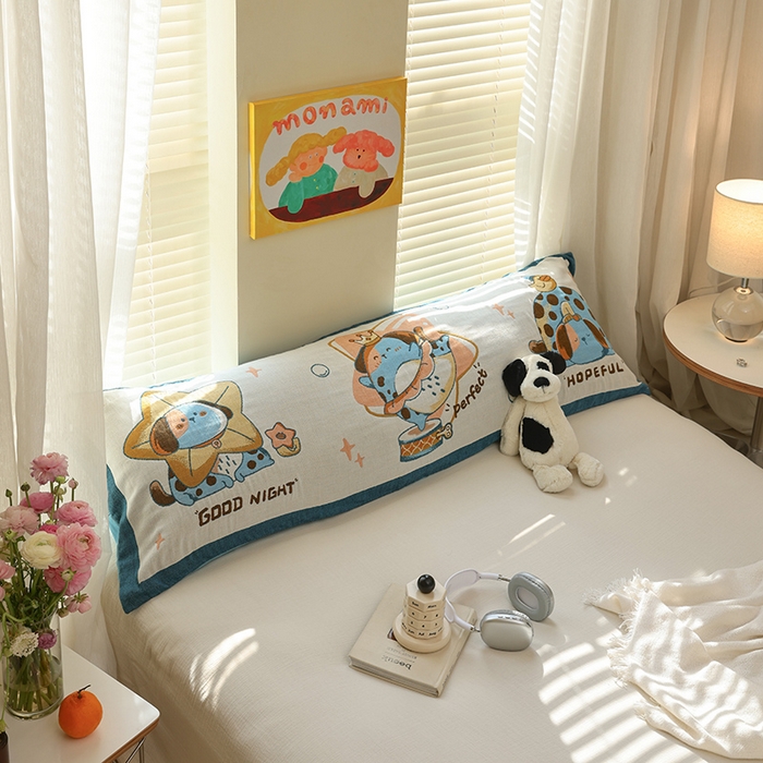 91家纺网 家纺一手货源 找家纺 雯雨2025新款A类卡通双人纱布枕套 好梦