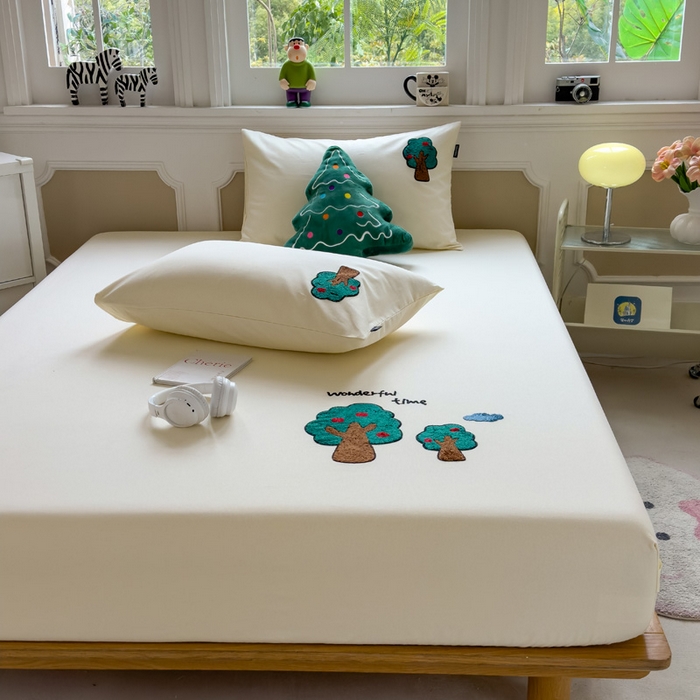 91家纺网 家纺一手货源 找家纺 席世家 2025春夏新款全棉纯棉老粗布印花床笠凉席席子 苹果树