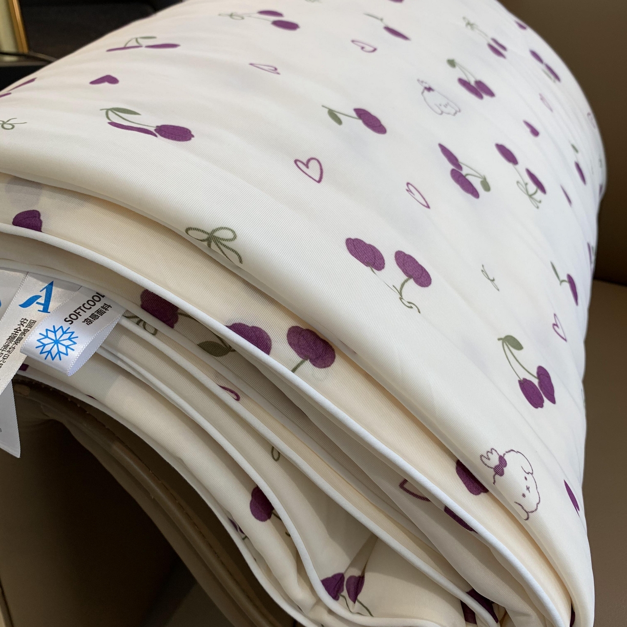 91家纺网 家纺一手货源 找家纺 2025新款小冰皮夏凉被锦纶氨纶面料空调夏被凉感丝单夏被空调被 车厘子