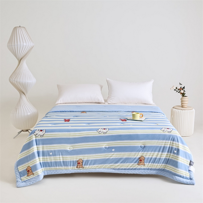 91家纺网 家纺一手货源 找家纺 默忆 2025新款印花凉感丝夏被夏凉被空调被加氨纶豆豆被 线条小狗