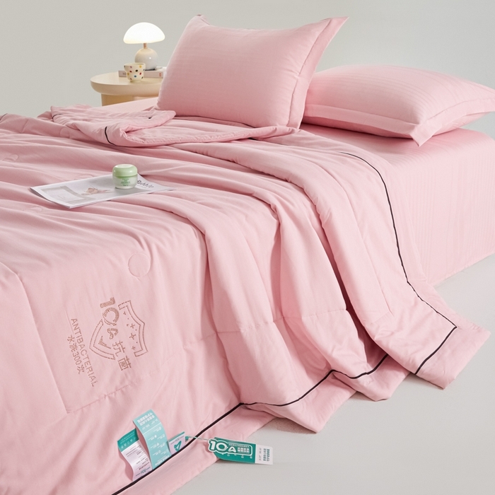 91家纺网 家纺一手货源 找家纺 宝士康家纺 2025新款10A抗菌华夫条提花夏被 豆沙