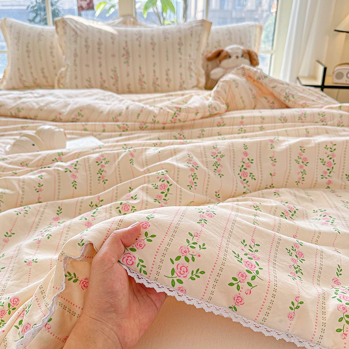 91家纺网 家纺一手货源 找家纺 2025新款双层皱皱纱水洗棉夏被夏凉被空调被可机洗空调被子被芯棉被 粉黛花园