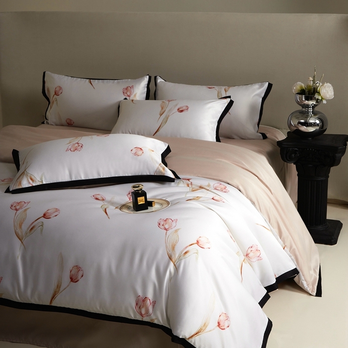 91家纺网 家纺一手货源 找家纺 优悦 2025新款冰丝数码印花四件套 花期-香槟