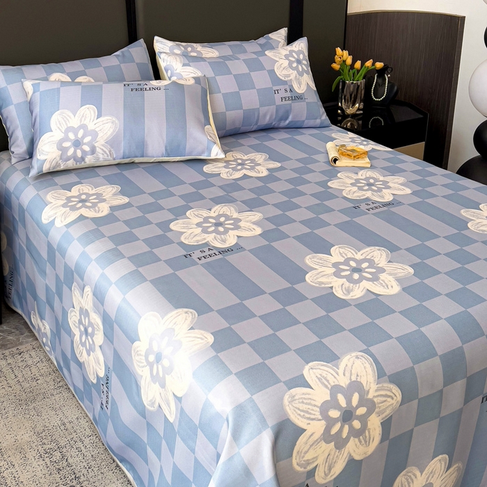 91家纺网 家纺一手货源 找家纺 纽缦家纺 2025新款印花冰丝防滑床单 花簇