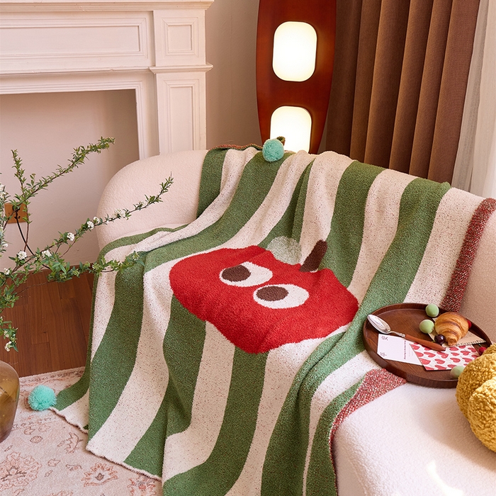 91家纺网 家纺一手货源 找家纺 （总）暖绵绵家纺 2025新款可爱卡通半边绒针织盖毯-乐绯