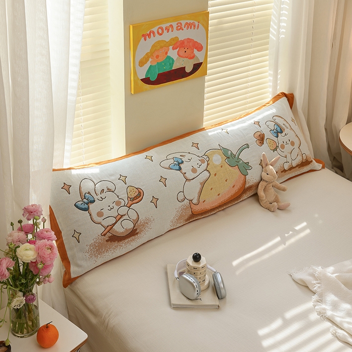 91家纺网 家纺一手货源 找家纺 雯雨2025新款A类卡通双人纱布枕套 草莓兔