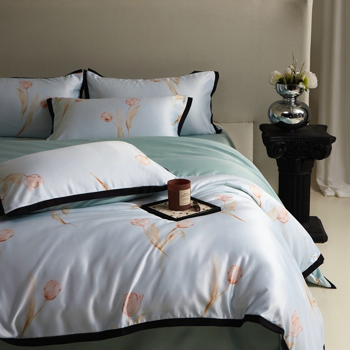 91家纺网 家纺一手货源 找家纺 优悦 2025新款冰丝数码印花四件套 花期-绿