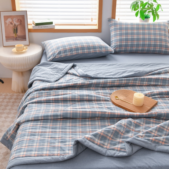 91家纺网 家纺一手货源 找家纺 圣尔雅家纺 2025新款里外全棉色织夏被新疆棉花被纯棉被子空调被夏凉被 蜜粉条格