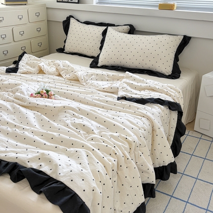91家纺网 家纺一手货源 找家纺 （总）老K (原美阁） 2025新款 法式黑边夏被四件套赫本风空调被四件套