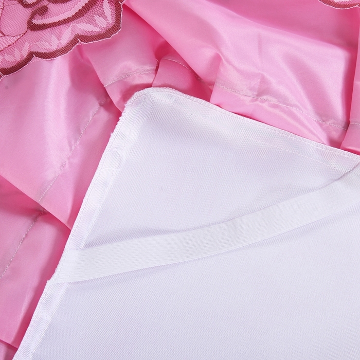 91家纺网 家纺一手货源 找家纺 情恒家纺2025新款床裙款冰丝布艺软凉席三件套 蝶舞花香-粉