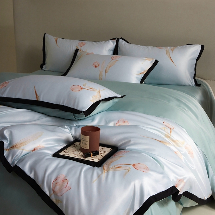 91家纺网 家纺一手货源 找家纺 优悦 2025新款冰丝数码印花四件套 花期-绿