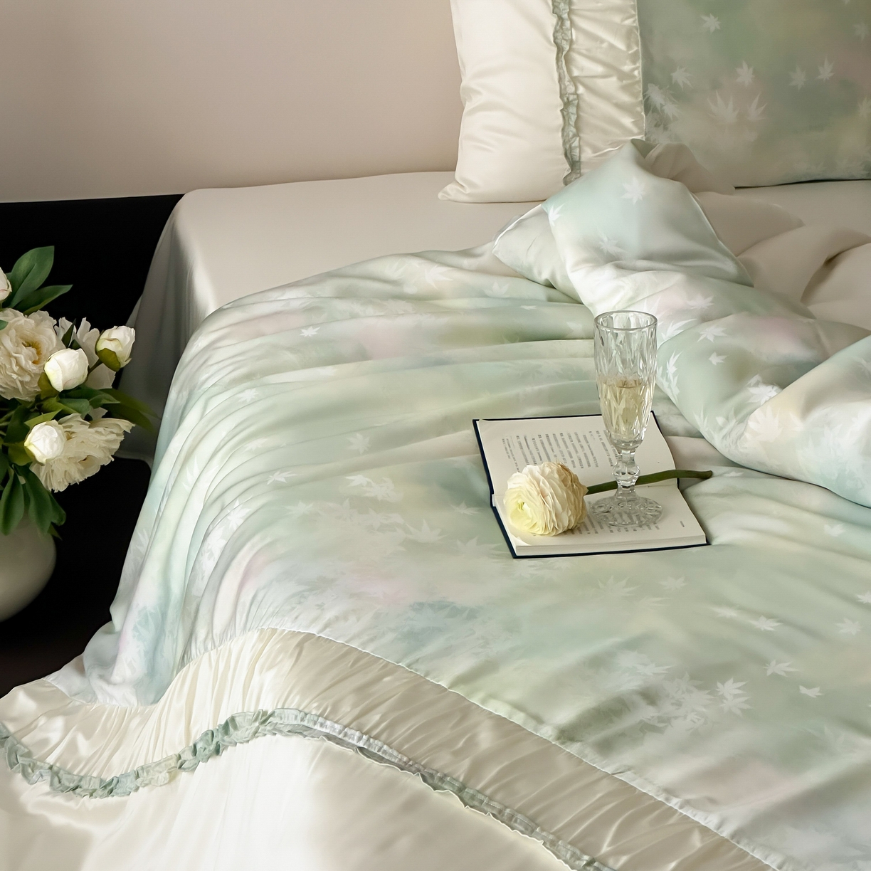 91家纺网 家纺一手货源 找家纺 （总）玉宇阁 2025春夏新款60S兰精天丝印花四件套-薇之白