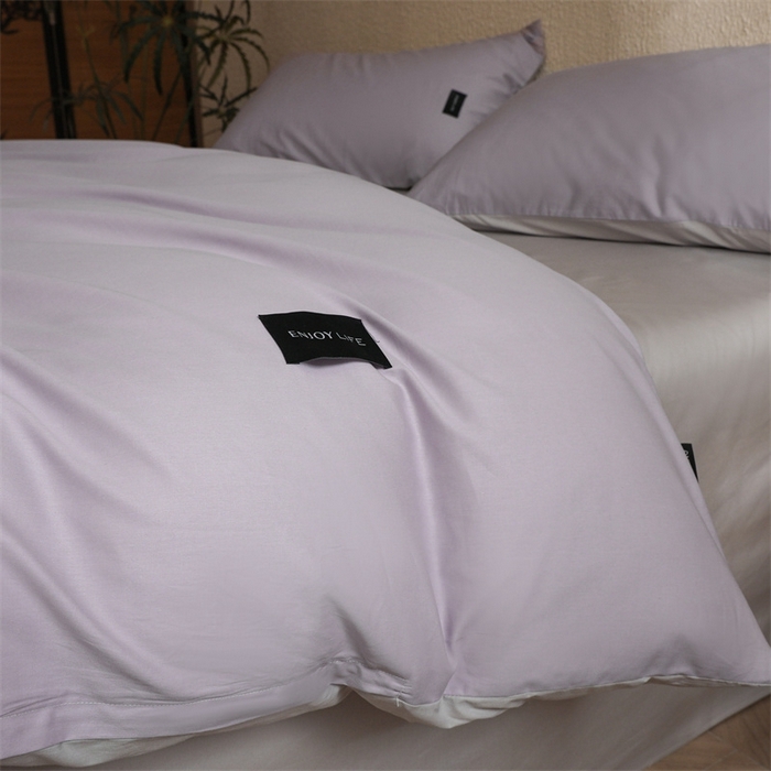 91家纺网 家纺一手货源 找家纺 启程2025新款全棉纯色双拼无印风四件套 水晶紫+绅士灰