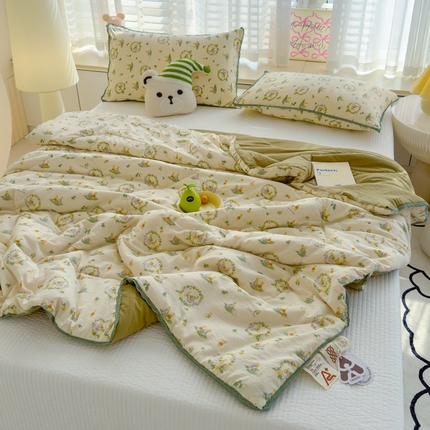 贝扬思 2025新款云感双层纱抗菌花边夏被 兔羞日记