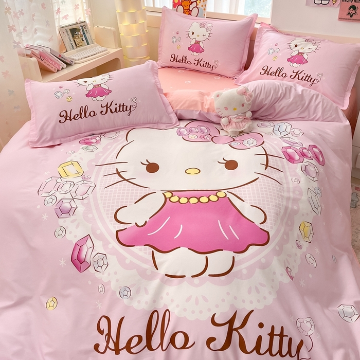 91家纺网 家纺一手货源 找家纺 博雅 2025新款三丽鸥全棉大版单枕套 花花KT猫