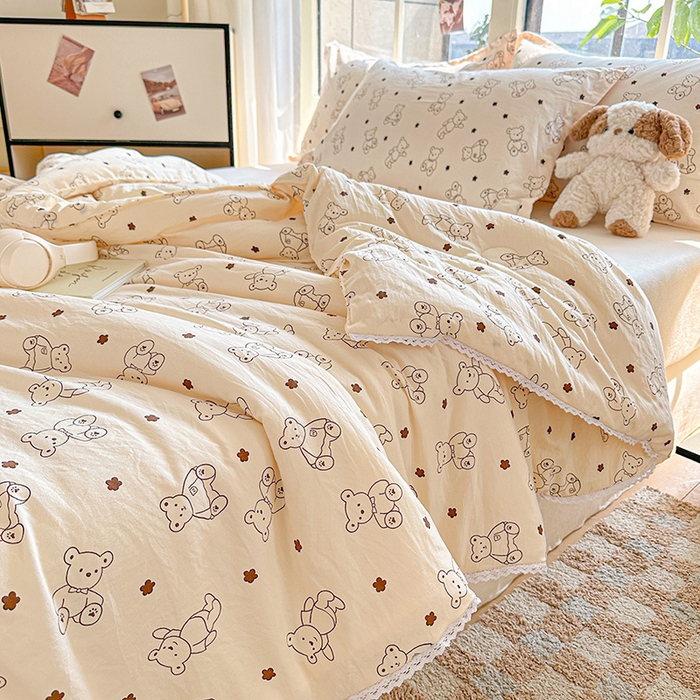 91家纺网 家纺一手货源 找家纺 2025新款双层皱皱纱水洗棉夏被夏凉被空调被可机洗空调被子被芯棉被 小熊院长