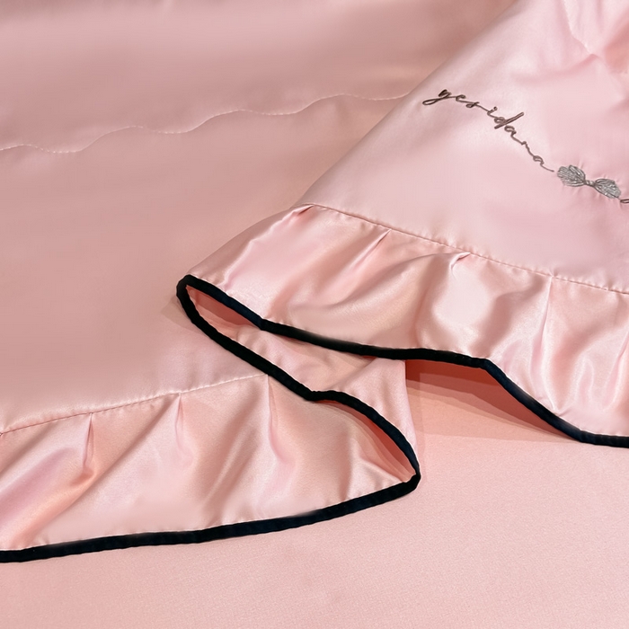 91家纺网 家纺一手货源 找家纺 富米莱 2025新款韩版水洗真丝冰丝刺绣夏被夏凉被空调被床盖四件套 吉祥公主-浅豆沙