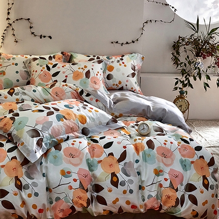 未来家居 2025春夏新款100支莱赛尔天丝贡缎纯色印花系列高端礼盒四件套 花迷