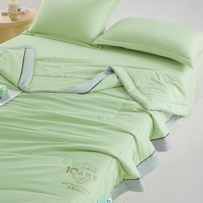 91家纺网 家纺一手货源 找家纺 宝士康家纺 2025新款10A抗菌华夫条提花夏被 青绿