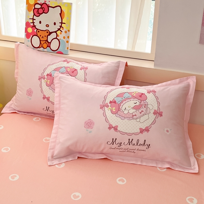 91家纺网 家纺一手货源 找家纺 博雅 2025新款三丽鸥全棉大版单枕套 小花美乐蒂