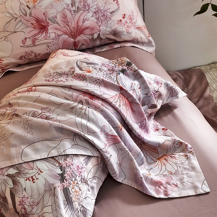 91家纺网 家纺一手货源 找家纺 未来家居 2025春夏新款100支莱赛尔天丝贡缎纯色印花系列高端礼盒四件套 锦梦