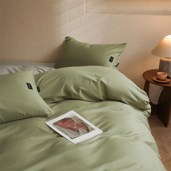 91家纺网 家纺一手货源 找家纺 （总）启程2025新款全棉纯色双拼无印风四件套