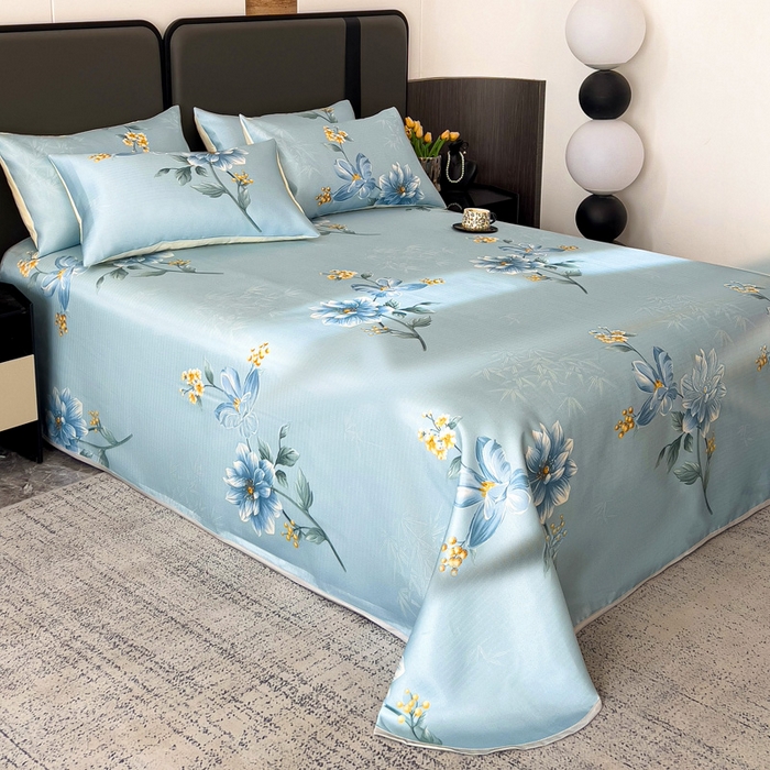 91家纺网 家纺一手货源 找家纺 纽缦家纺 2025新款印花冰丝防滑床单 锦绣风尚