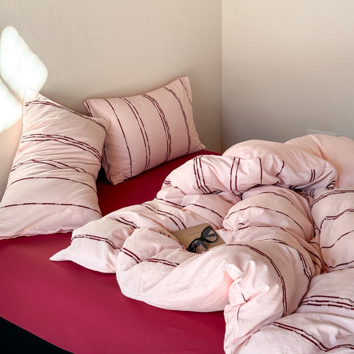 91家纺网 家纺一手货源 找家纺 山舍家居 2025新款全棉纯棉色织提花四件套-弗洛伦萨的落日 弗洛伦萨的落日-落日粉