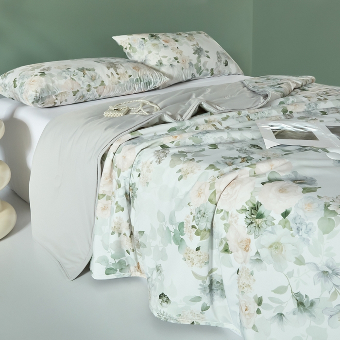 91家纺网 家纺一手货源 找家纺 2025春夏新款100%双面锦纶美式印花夏被凉感空调被 四季花城