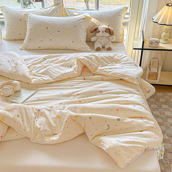 91家纺网 家纺一手货源 找家纺 2025新款双层皱皱纱水洗棉夏被夏凉被空调被可机洗空调被子被芯棉被 小芝士