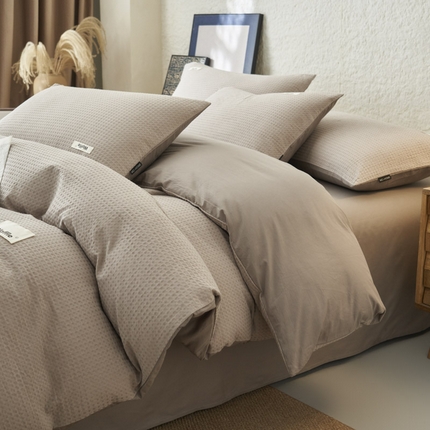 91家纺网 家纺一手货源 找家纺 寐绸家纺 2025新款纯棉华夫格四件套 华夫格四件套-浅灰