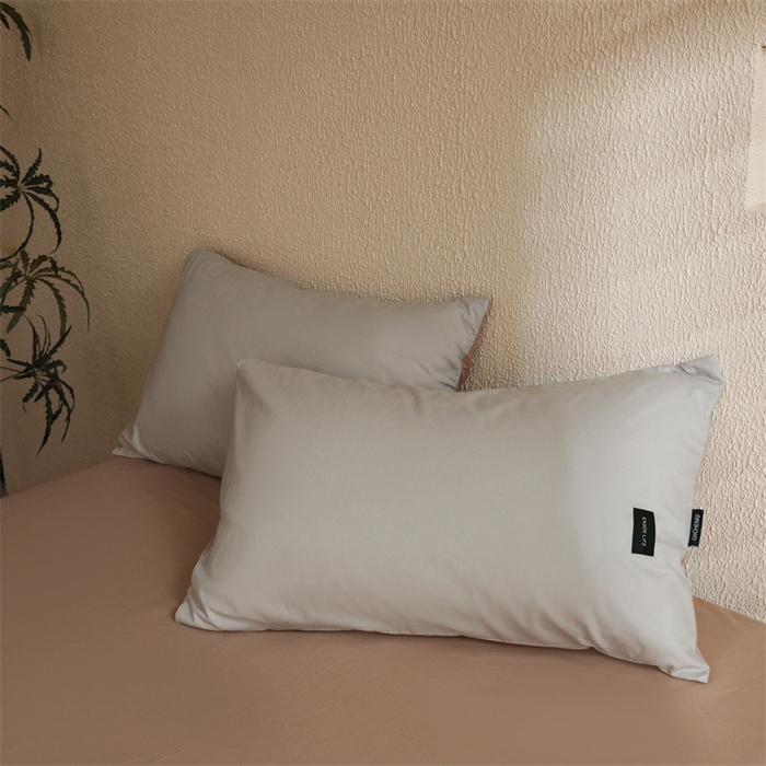 91家纺网 家纺一手货源 找家纺 启程2025新款全棉纯色双拼无印风四件套 绅士灰+杏仁