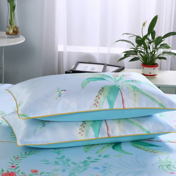 91家纺网 家纺一手货源 找家纺 情恒家纺2025新款床裙款冰丝布艺软凉席三件套 花间意-蓝