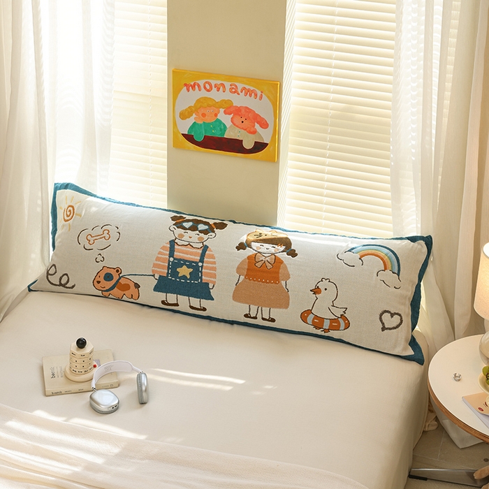 91家纺网 家纺一手货源 找家纺 雯雨2025新款A类卡通双人纱布枕套 春游