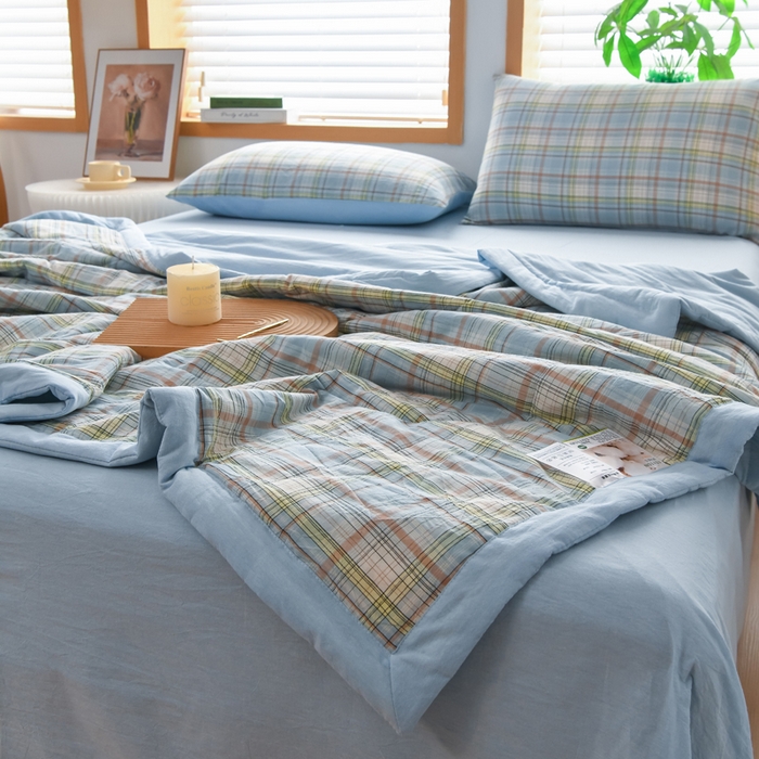 91家纺网 家纺一手货源 找家纺 圣尔雅家纺 2025新款里外全棉色织夏被新疆棉花被纯棉被子空调被夏凉被 丁香条格