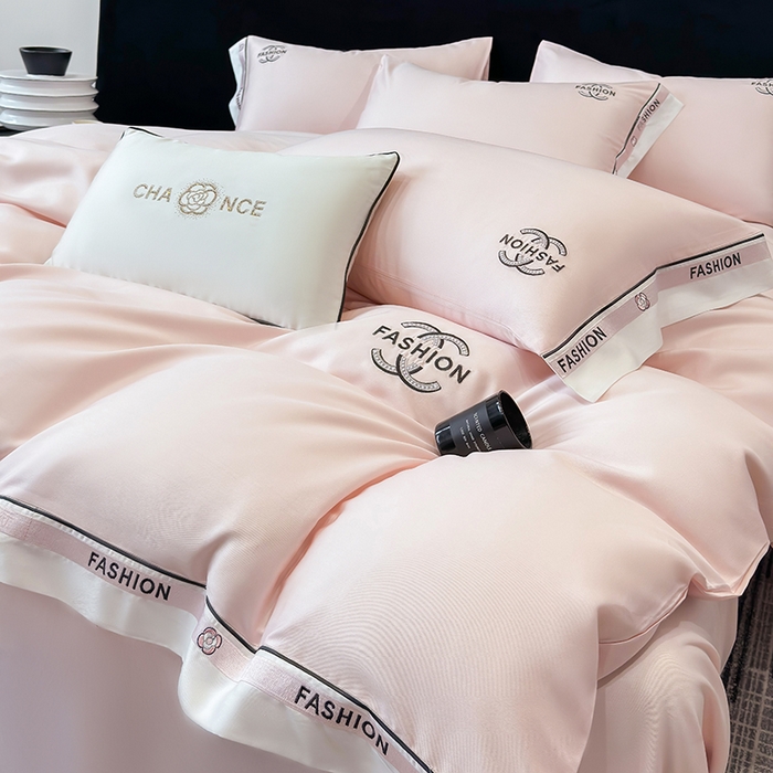 91家纺网 家纺一手货源 找家纺 （总）黄鹂鸟 2025新款A类100%莱赛尔天丝刺绣四件套-香奈系列【高档礼盒包装可提供买家秀 】