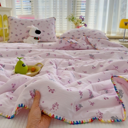 贝扬思 2025新款云感双层纱抗菌贝壳边夏被 贝壳边-葡萄七分甜