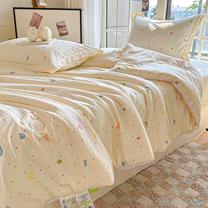 91家纺网 家纺一手货源 找家纺 2025新款双层皱皱纱水洗棉夏被夏凉被空调被可机洗空调被子被芯棉被 小芝士