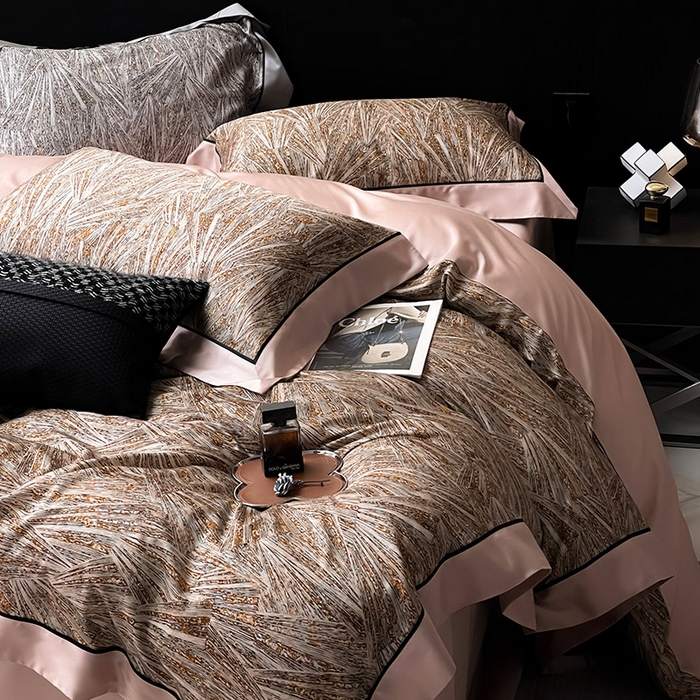 91家纺网 家纺一手货源 找家纺 2025夏季新品A类100支天丝棉夹棉床盖床笠四件套全棉纯棉床单加厚高端重工刺绣长绒棉床上用品    曼莎