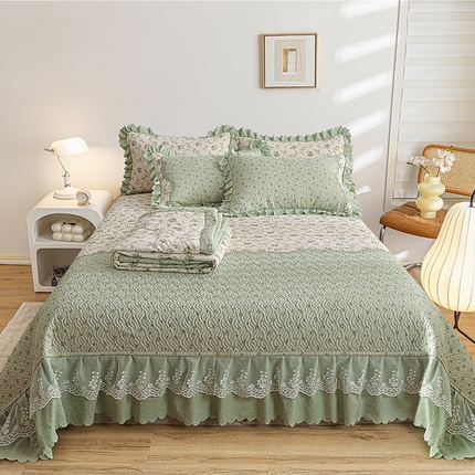 梦柏 2025新款韩版双层纱夹棉绗缝床盖夏被四件套 林荫