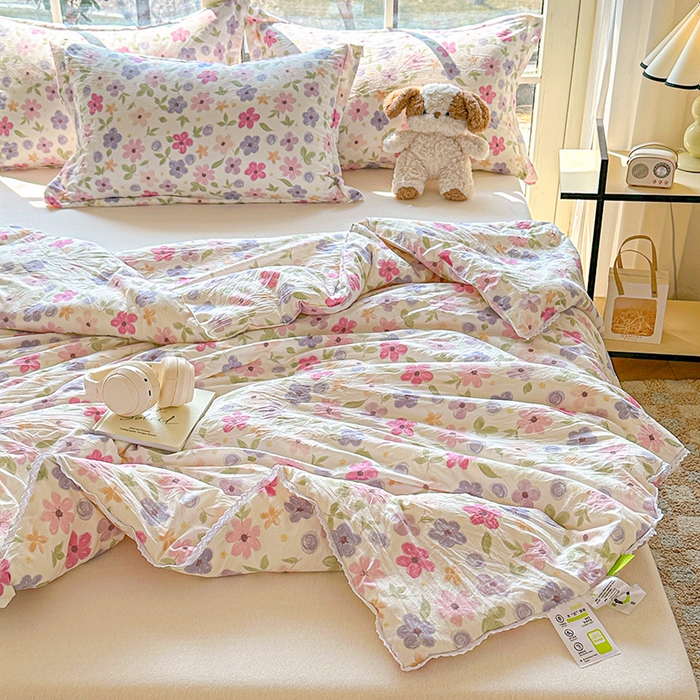 91家纺网 家纺一手货源 找家纺 2025新款双层皱皱纱水洗棉夏被夏凉被空调被可机洗空调被子被芯棉被 满心欢喜