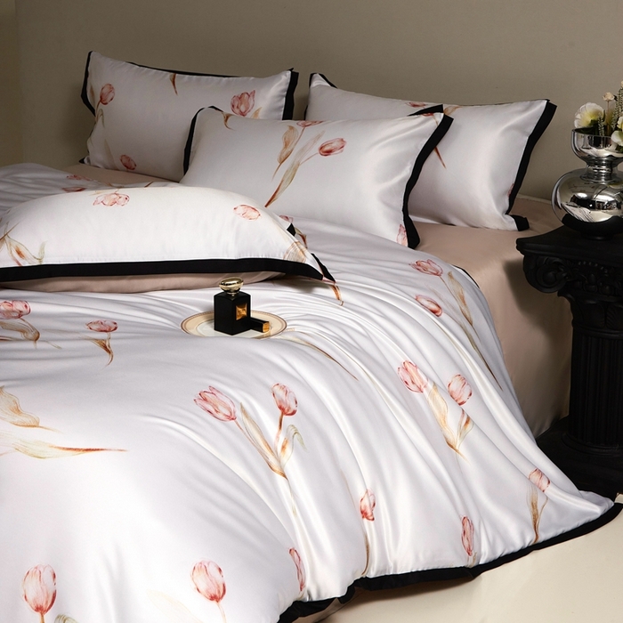 91家纺网 家纺一手货源 找家纺 优悦 2025新款冰丝数码印花四件套 花期-香槟